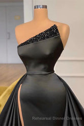Sexy Black Beadings Semi Formal Prom Dress Long With Split On Sale